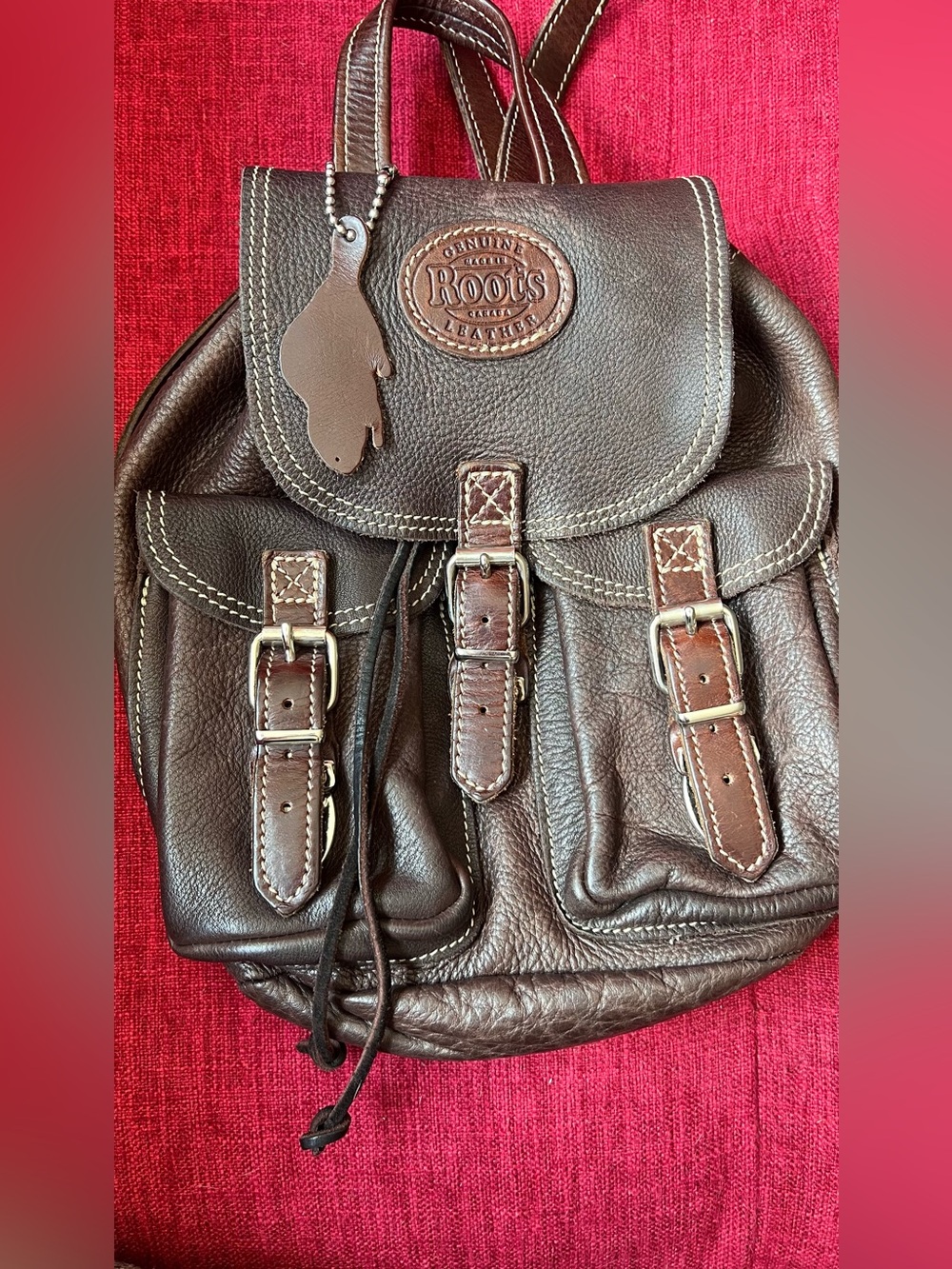 Roots Genuine Leather Mini Backpack – Dark Brown
